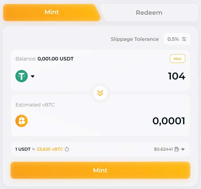 Form Mint vBTC on-chain